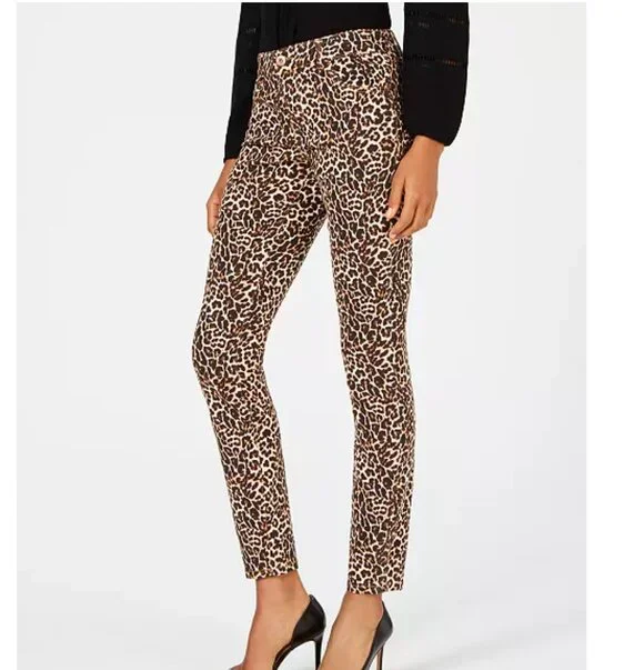 INC Skinny Jeans Womens 16 Cheetah Print Stretch 5-Pocket Denim Copper Button - Picture 4 of 16